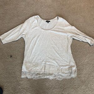 Lane Bryant Tan Top with Asymmetrical Lace Hem